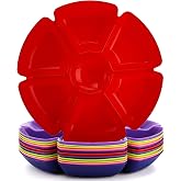 AVLA 12 Pcs Plastic Snack Serving Tray, 12 Inch Unbreakable Chip and Dip Divided Serving Plates, Round 7 Compartments Multifunctional Food Platter for Snack, Nuts, Candy, Dried Fruit, Veggies