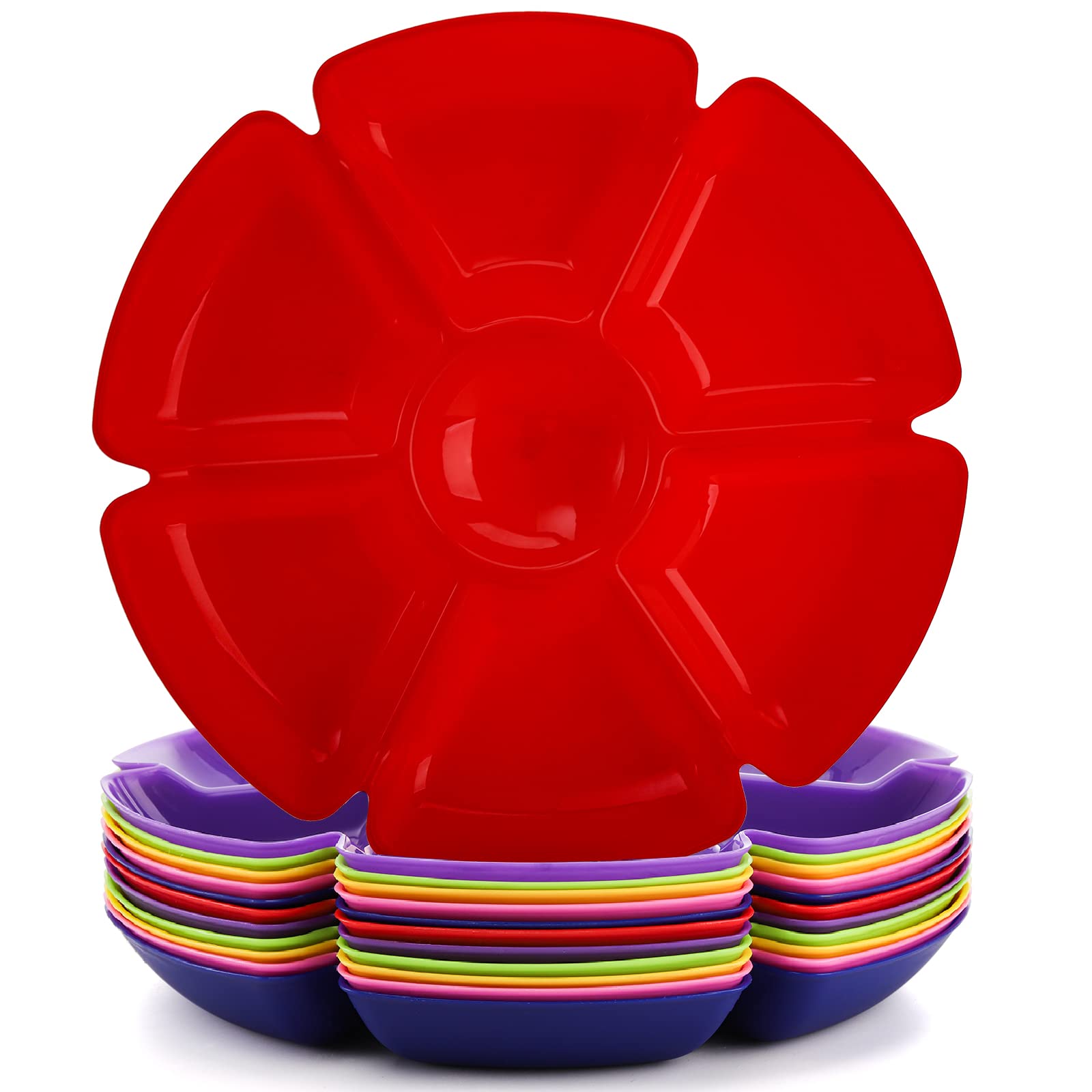 Photo 1 of AVLA 12 Pcs Plastic Snack Serving Tray, 12 Inch Unbreakable Chip and Dip Divided Serving Plates, Round 7 Compartments Multifunctional Food Platter for Snack, Nuts, Candy, Dried Fruit, Veggies