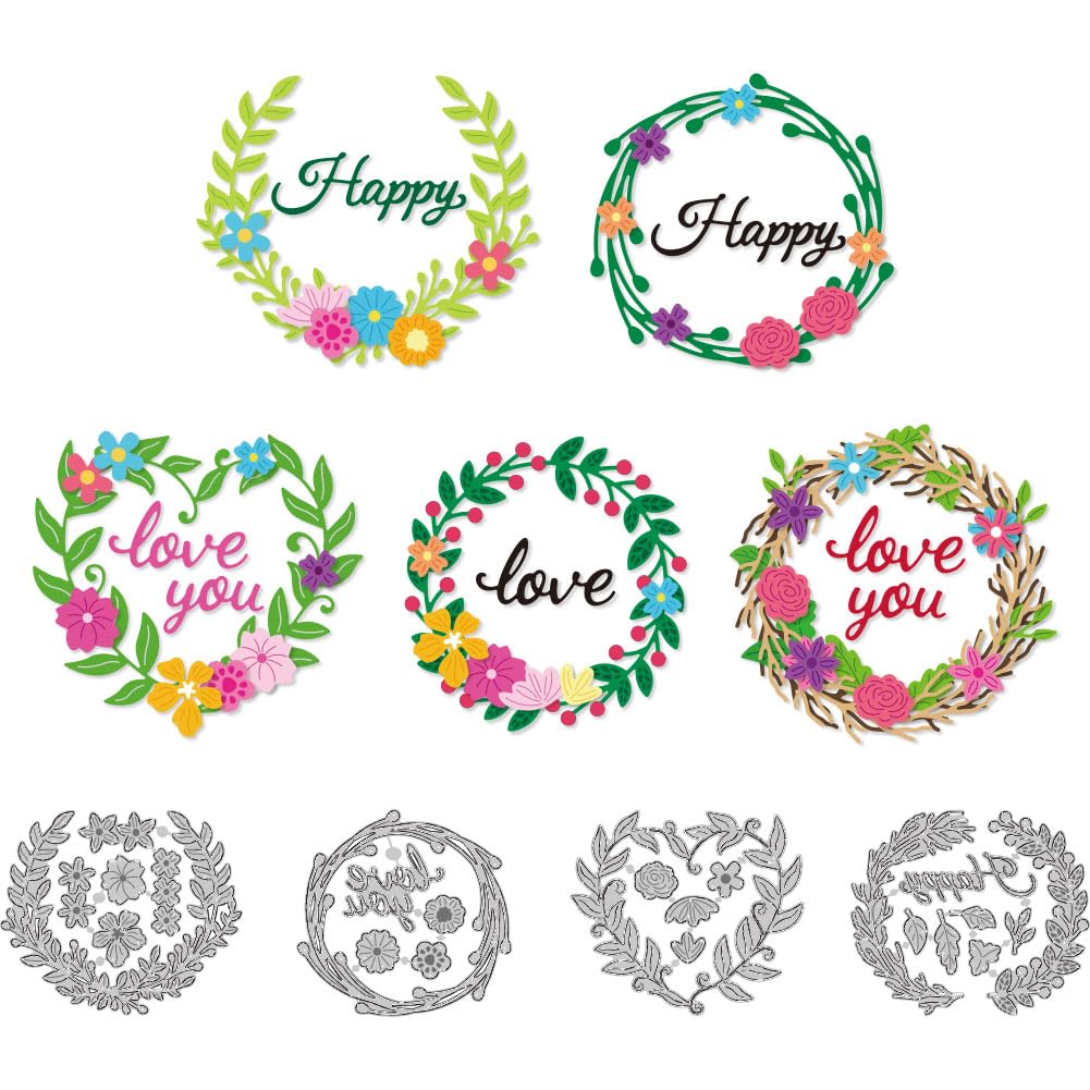 DELORIGIN Wreath Cutting Dies Love Words Dies Cut Metal Die Cuts Embossing Stencils Template Dies for Card Making Decoration DIY Scrapbooking Photo Album Arts Paper Crafts Easter Christmas Decor