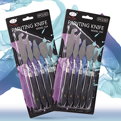 YOUNG4US 10-Piece Painting Knife Set, Stainless Steel and Wood Handle Spatula Palette Knife Mixing Scraper for Oil Paint Color Mixing, 2 PACK