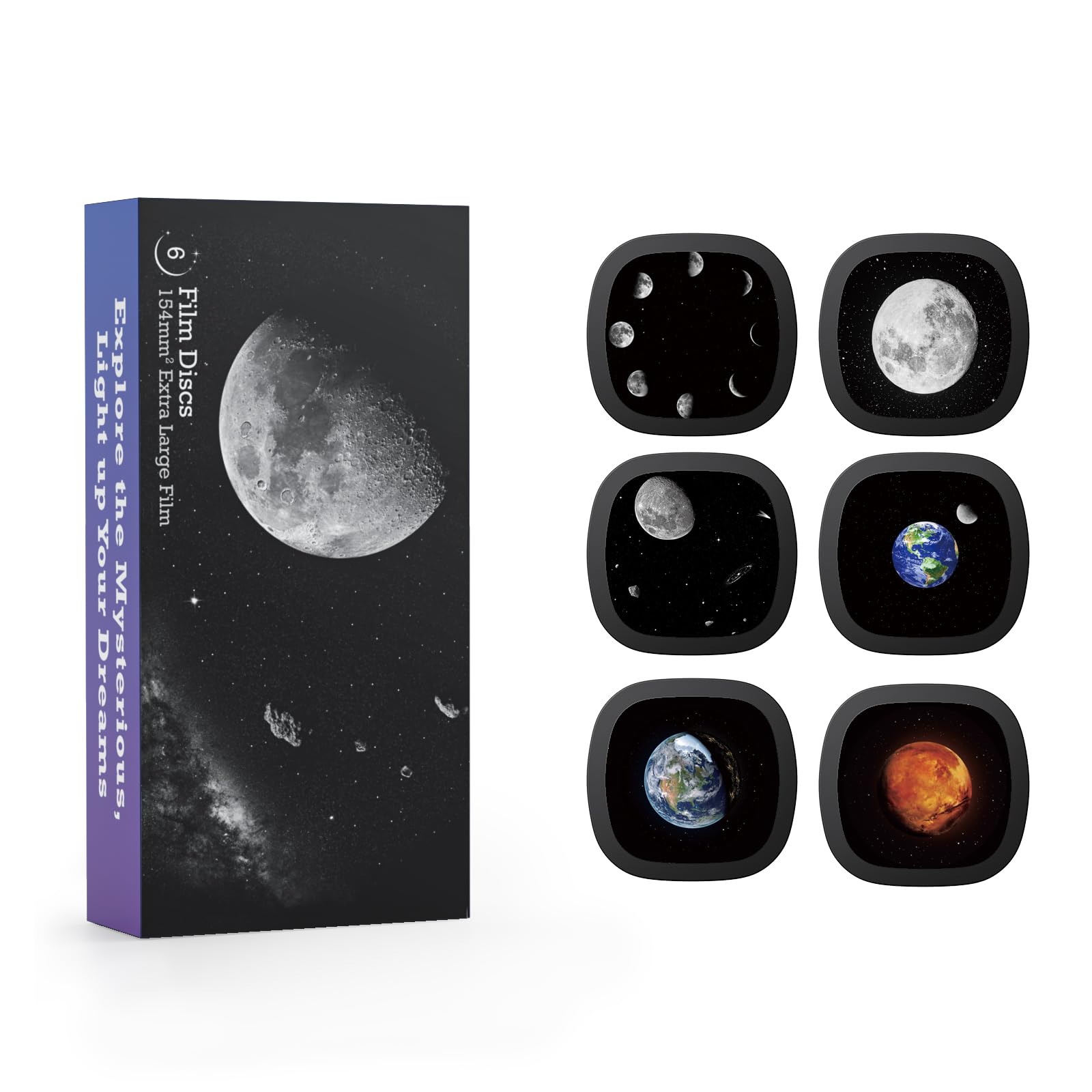 Realistic Discs - Discs for Ainael Galaxy Projector, 5k Ultra HD Slide for Home Planetarium, 6 Discs Set without Projector (Moon)