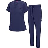 Natural Uniforms Womens Cool Stretch Modern Tuck-In Top Yoga Jogger Scrub Set with Regular and Petite Sizes