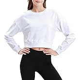 Amazhiyu Women's Cropped Sweatshirt French Terry Crew Neck Long Sleeve Pullover