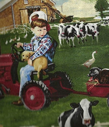 International Harvester Farmall tractor farm animals Print Concepts fabric