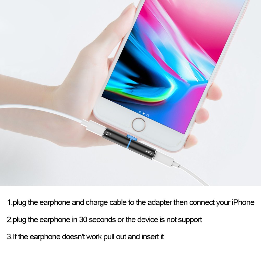 iPhone Dongle iPhone 7 Adapter Dual Lightning Wireless Charge and Listen Support Calling and Music Control Compatible with IOS 11 or Later (Dual Lightning)