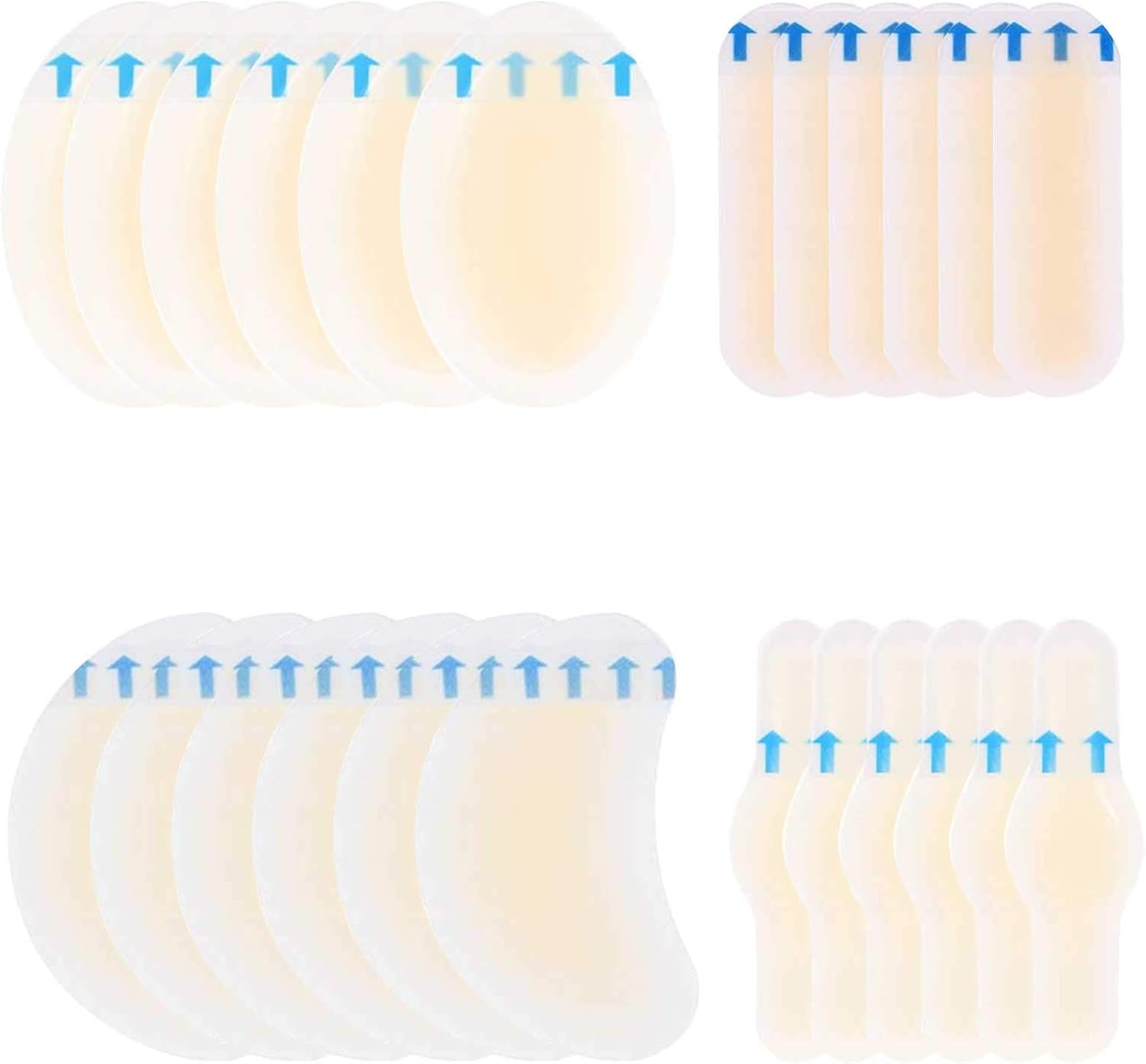 24 PCS Invisible Blister Plasters for feet Blister Gel Pads Hydrocolloid Bandages Protector Gel Dressing Waterproof Blister Guard Prevention Patches Hydro Seal Band Aid for Heel Toes 4 Mixed Sizes