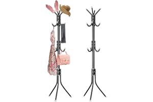 Swpeet 1 Pack 68'' Coat Rack, Freestanding Hat Rack, Clothing Rack, Metal Coat Tree Stand Kit Contains 11 Hook 2 Tube 22 Pipe