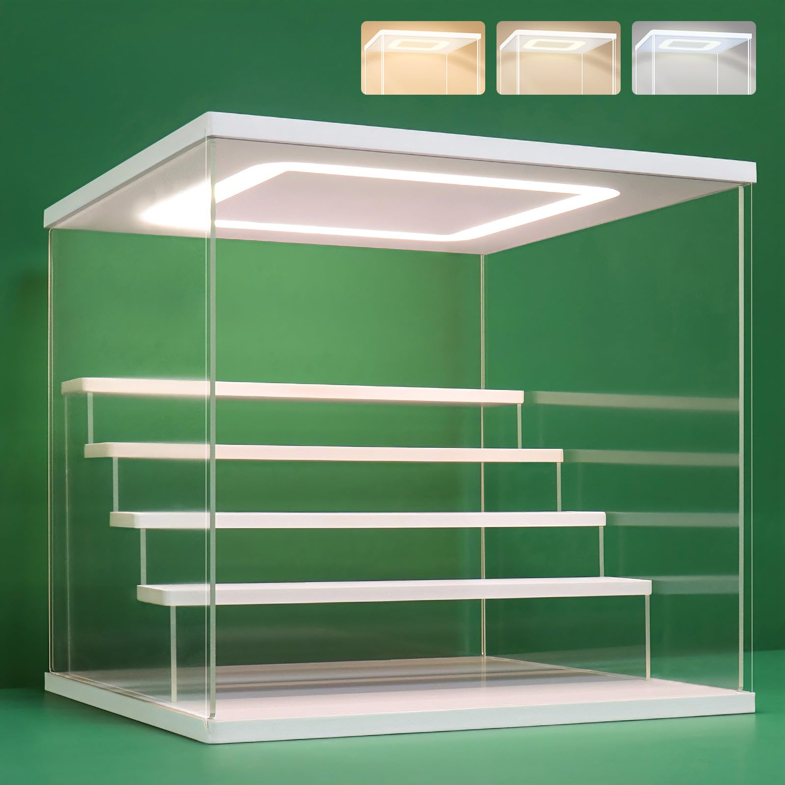 NONEMEY Clear Acrylic Display Case Stand with LED Light 2/3/4/5/6 Tier Storage Box Showcase Dustproof Organizer Box for Collectibles (White 5Tier 12.4x12.2x12inch,31.5x31x30cm)