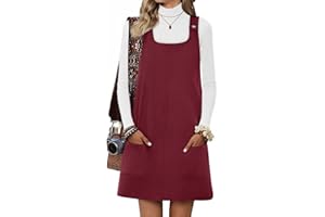 Yousify Womens Corduroy Overall Dress Square Neck A Line Jumper Mini Dresses Casual Sleeveless Rompers with Pockets