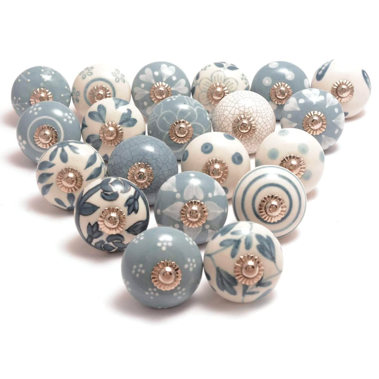 The Boho Street Ceramic Door Knobs Cabinet Drawer knobs 20 Gray and White — image 1