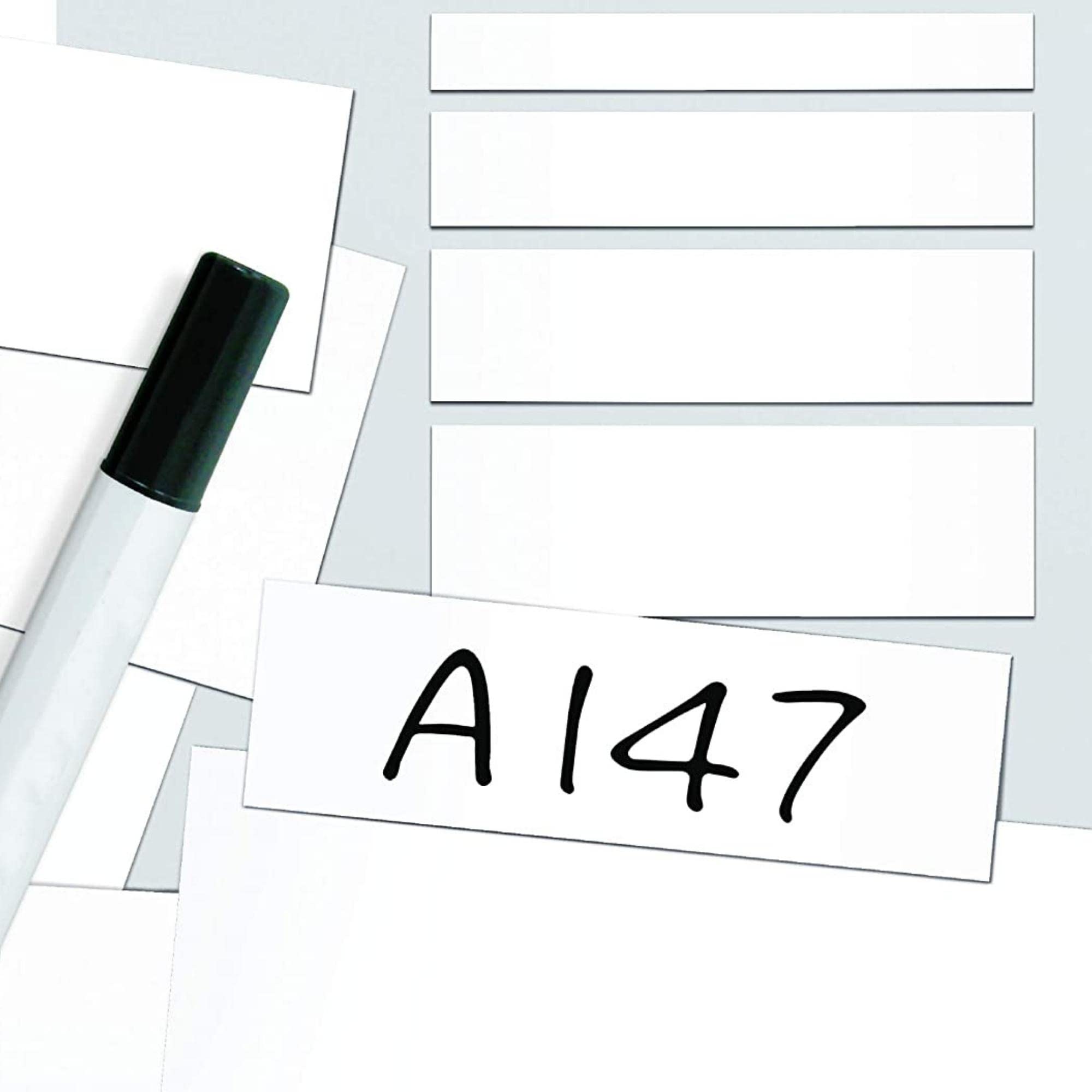 Magnetic Easy Wipe Location Markers, Dry Erase Magnetic Labels, Reusable Magnets to Write On - White - H.15 x W.80mm - Pack of 100