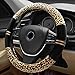 FrohLila EcoGehen Universal Fit Plush Car Steering Wheel Cover 37-39CM/15 Anti Slip Breathable Protector Leopard Print Warm Auto Accessory for Winter Autumn - Black & Beige