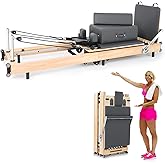 Foldable Oak Wood Pilates Reformer Machine for Home and Studio Training | 500 lb capacity with box, jump board and foot board for home workouts or studio training; folds for easy storage