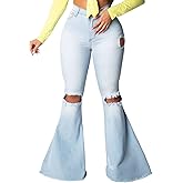 70s Bell Bottom Jeans for Women Elastic High Waisted Raw Hem Denim Pants Classic Vintage Flared Jeans