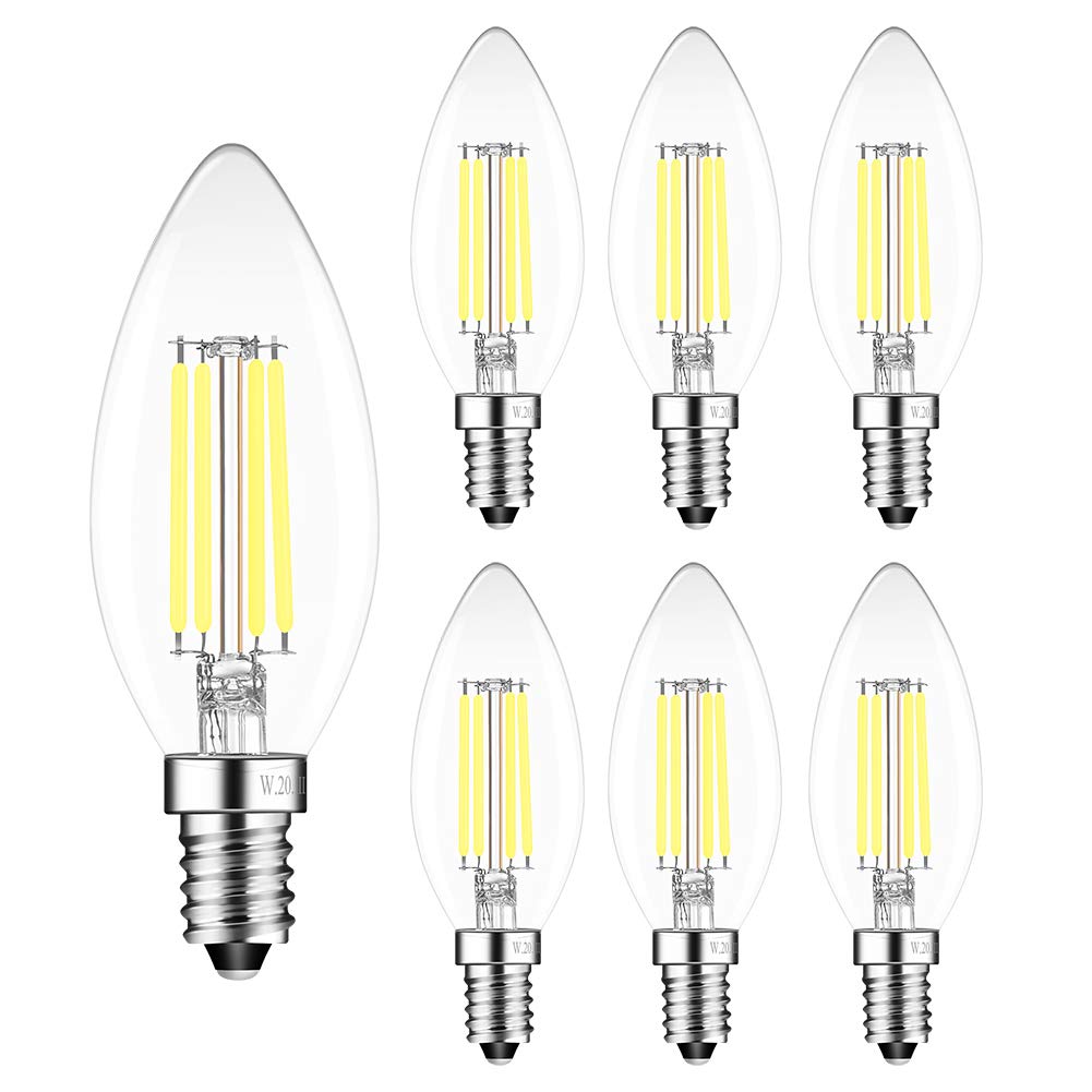 Lulianroundtrip 4W E14 Dimmable LED, 6 Pack, Filament Candle Light Bulb, 6000K Cool White, 400LM, C35, 40W Incandescent Equivalent