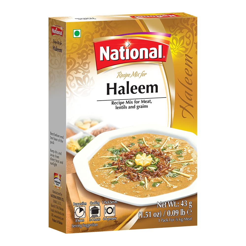 National Foods Haleem Recipe Mix 1.51 oz (43g) | Traditional Curry Spice Powder | Essential South Asian Dish | Lentil & Meat Stew Seasoning Food | Box Pack