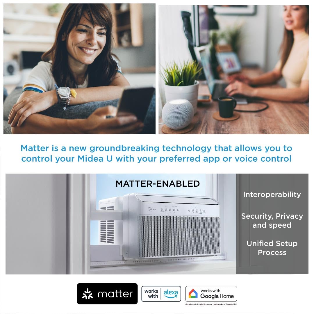 Midea 12,000 BTU U-Shaped Smart Inverter Window Air Conditioner, Cools up to 550 Sq.Ft., Ultra Quiet, Works with Matter/Alexa/Google Assistant, Open Window Flexibly,Energy Savings,Remote Control,White