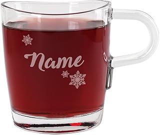 Leonardo Glastasse mit Gravur des Wunschnamen - Motiv: Schneekristall - für Glühwein oder Tee