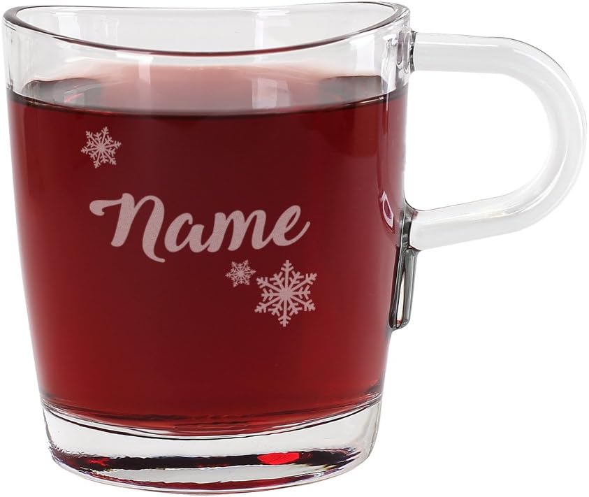 Leonardo Glastasse mit Gravur des Wunschnamen - Motiv: Schneekristall - für Glühwein oder Tee