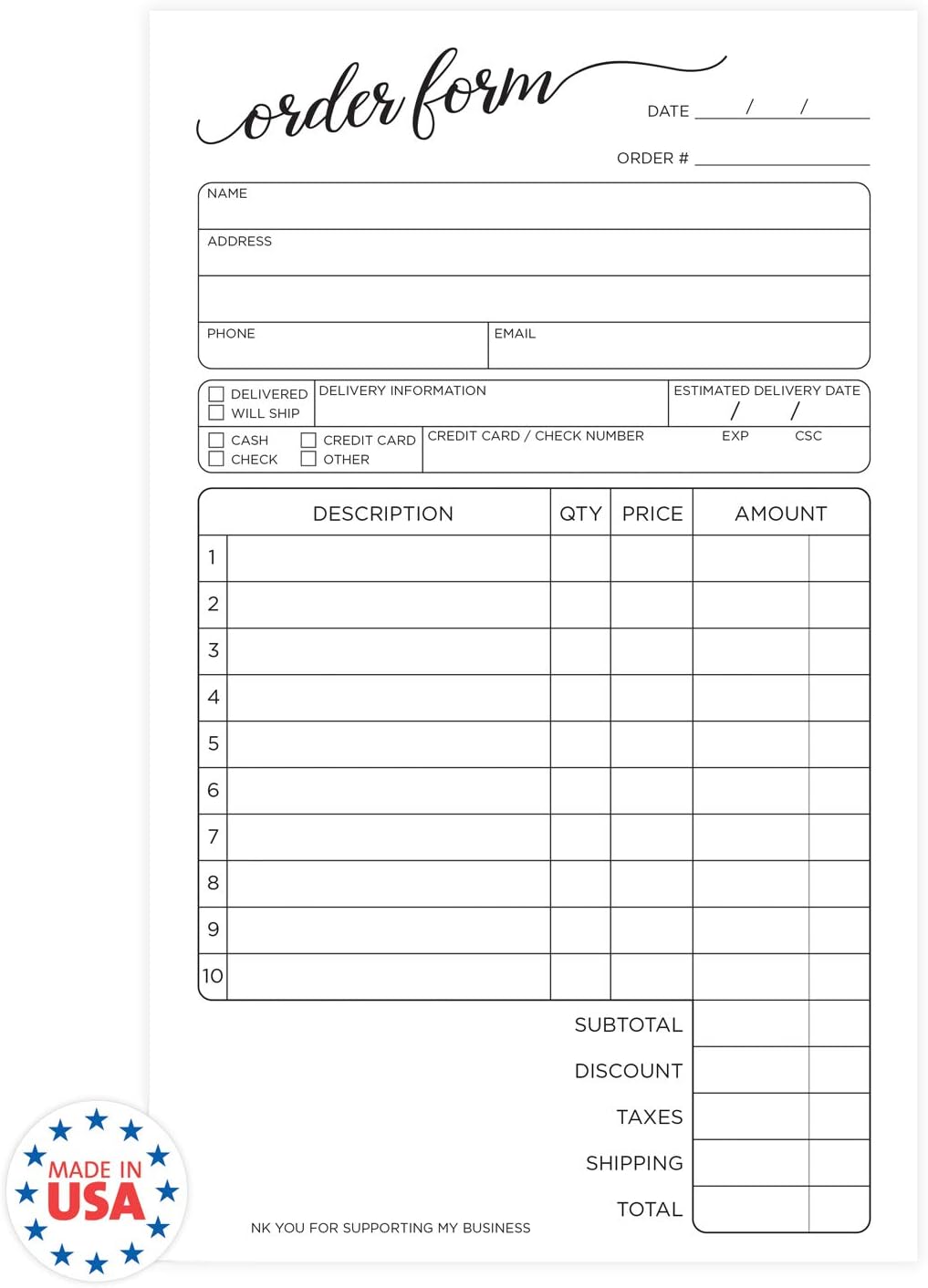 5.5 x 8.5 Carbon Copy Purchase Sales Receipt Book Stylish Script 2Part