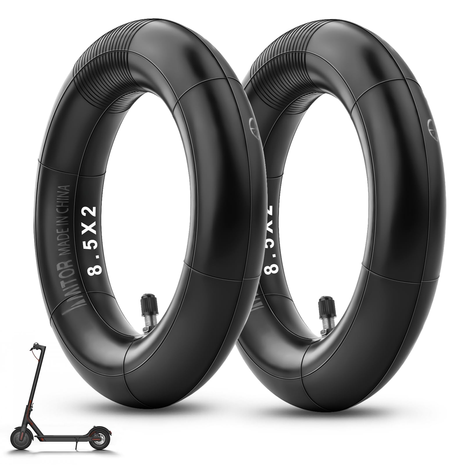 Amitor 8.5 Inch Inner Tube - Thickened Electric Scooter Inner Tube 8 1/2 x2 with Silver Straight Valve, Highly Elastic Butyl Rubber Replacement Inflatable Tyre for Xiaomi Pro 2 1S M365 Pro Mi3, 2PCS