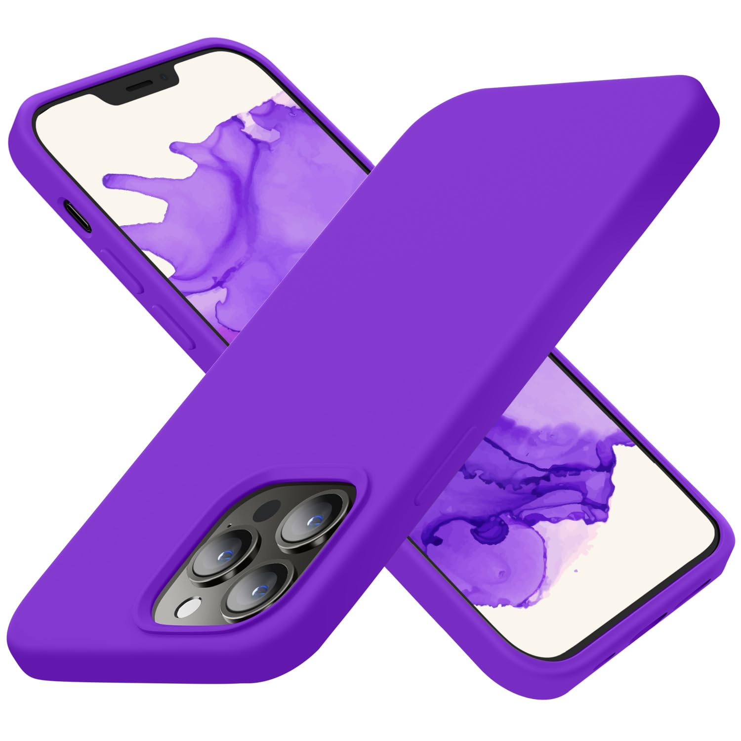 Cordking Designed for iPhone 13 Pro Case, Silicone Ultra Slim Shockproof Protective Phone Case with [Soft Anti-Scratch Microfiber Lining], 6.1 inch, Neon Purple