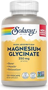 SOLARAY Magnesium Glycinate Capsules, Chelated Magnesium Bisglycinate w/BioPerine, Higher Absorption Magnesium Supplement - B
