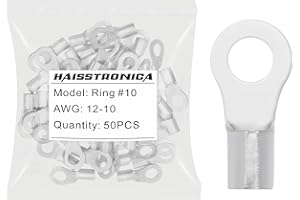 haisstronica Non-Insulated Wire Connectors,50pcs #10 Ring Terminals,AWG 12-10 Brazed Seam Copper Kit