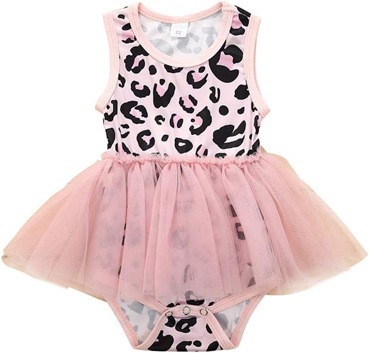 Infant Baby Girls Romper Jumpsuit Sleeveless Patchwork Gauze Leopard Print Romper Bodysuits One-Pieces Ballet Costume