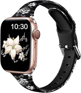 Nofeda Bands Compatible with Apple Watch Band 38mm 40mm iWatch Series 6 5 4 3 2 1 & SE, Slim Silicone Printed Fadeless Replacement Strap Band for Women Men, Gray Flower