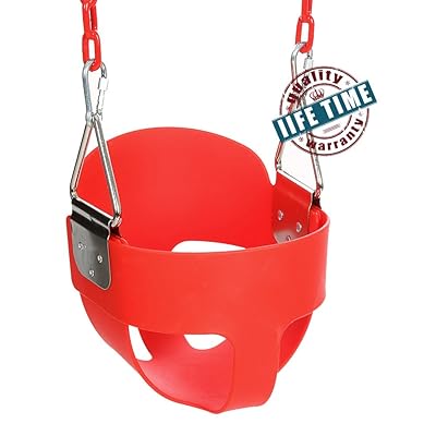 ANCHEER Toddler Swing Seat High Back Full Bucket Swing Seat with 60-inch Coated Chain and Two Snap Hooks &ndash;Swing Set Accessories (Red)