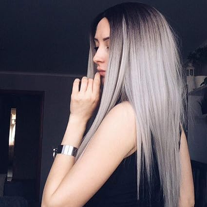 Dantb Peluca De Color Gris Plateado Pelo Largo Y Recto