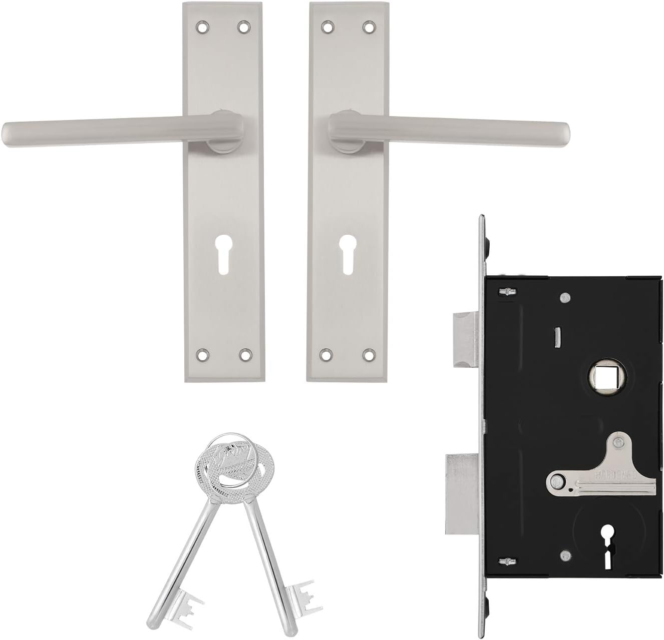 Godrej Matiz 6 Levers Door Handle with Lock Set (Satin Steel) Amazon