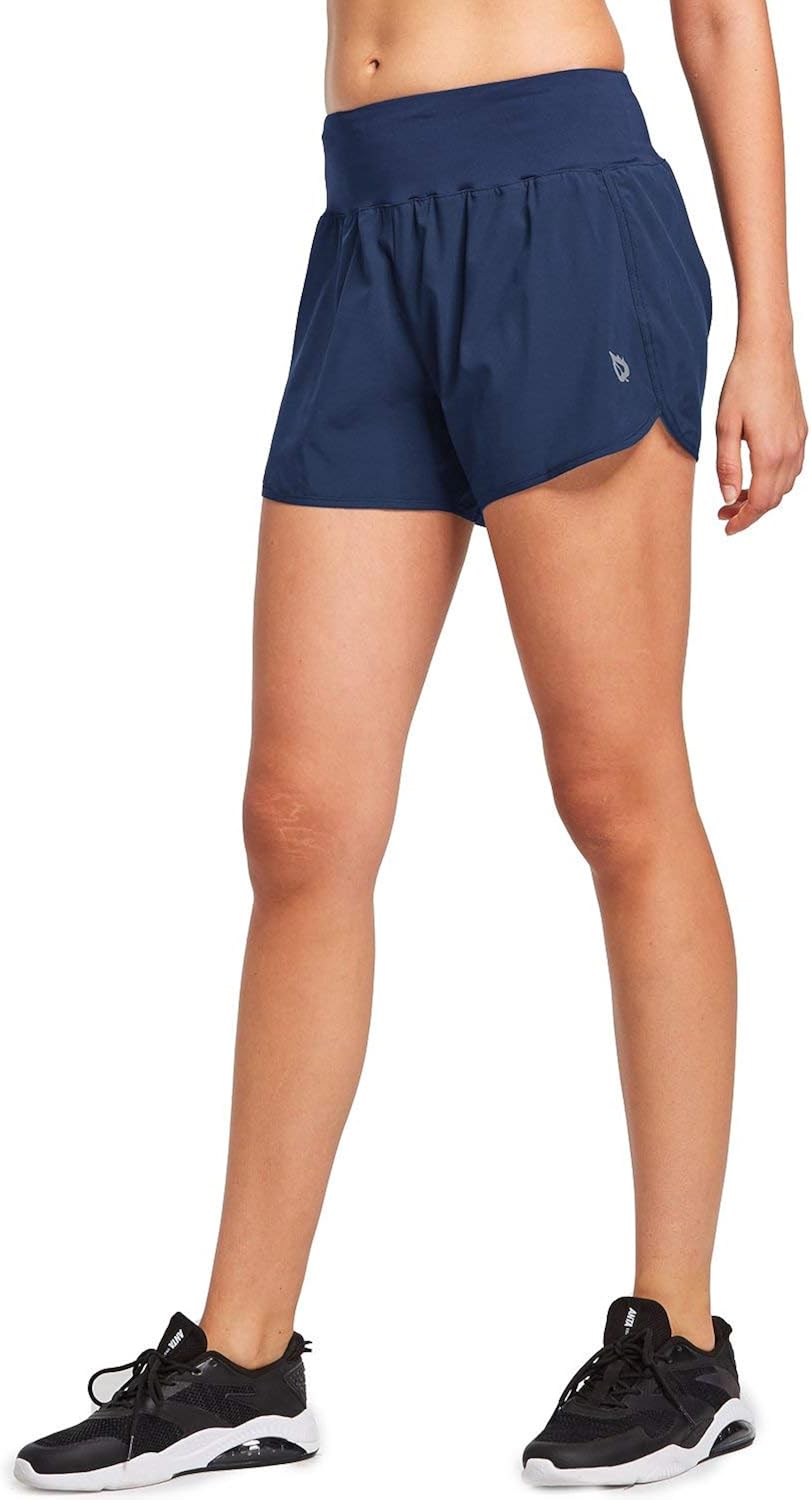 BALEAF Women's 4 Inches High Waisted Athletic Lined Running Shorts Back Zipper Pocket Dri-Fit Workout Gym Sportswear: Clothing