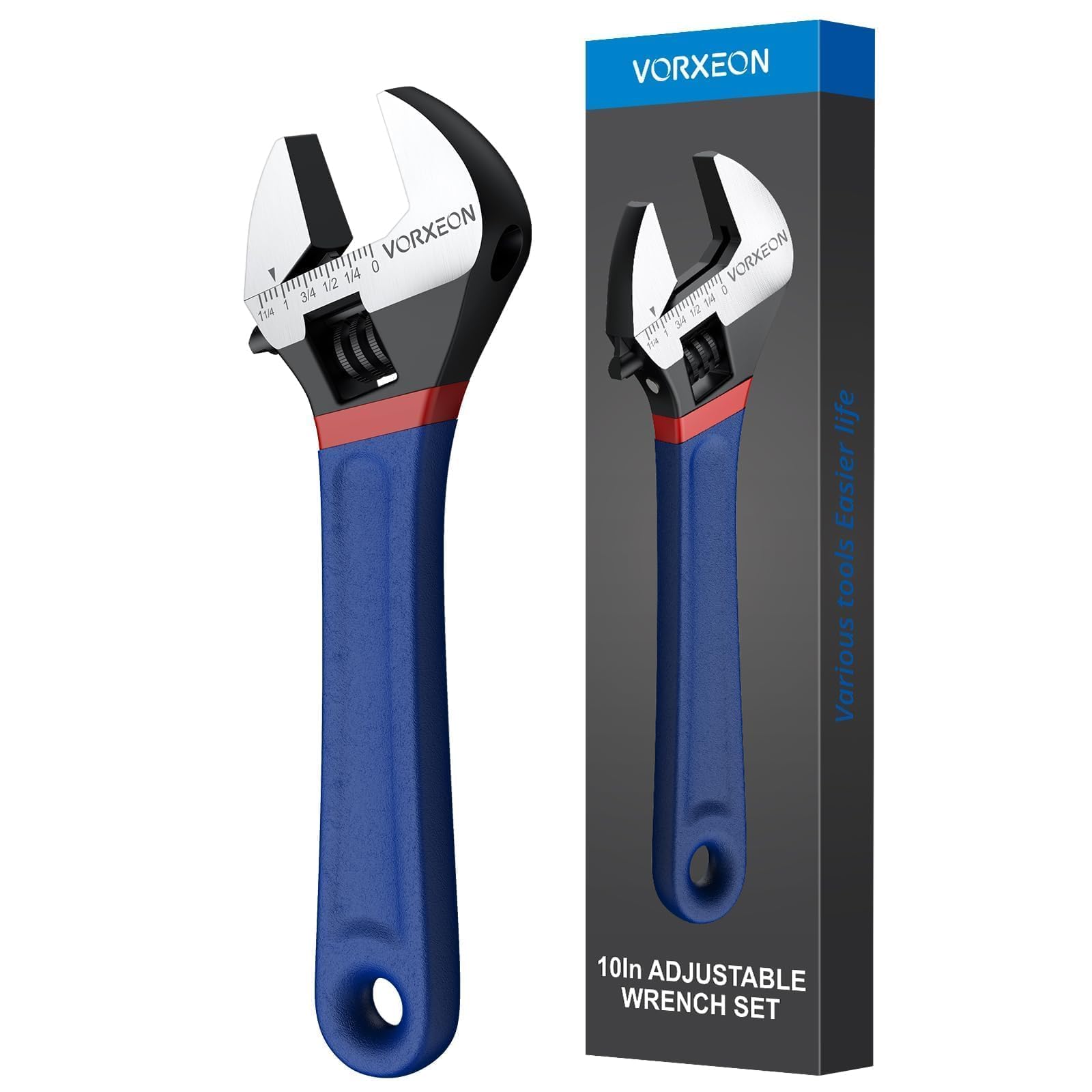 VORXEON Adjustable Spanner Set 6inch 8inch 10inch Metric and SAE Wrench Spanner Wrench Shifter Spanners Wide Jaw, with a Soft Handle Grip for Home reparing,DIY (10 inch)