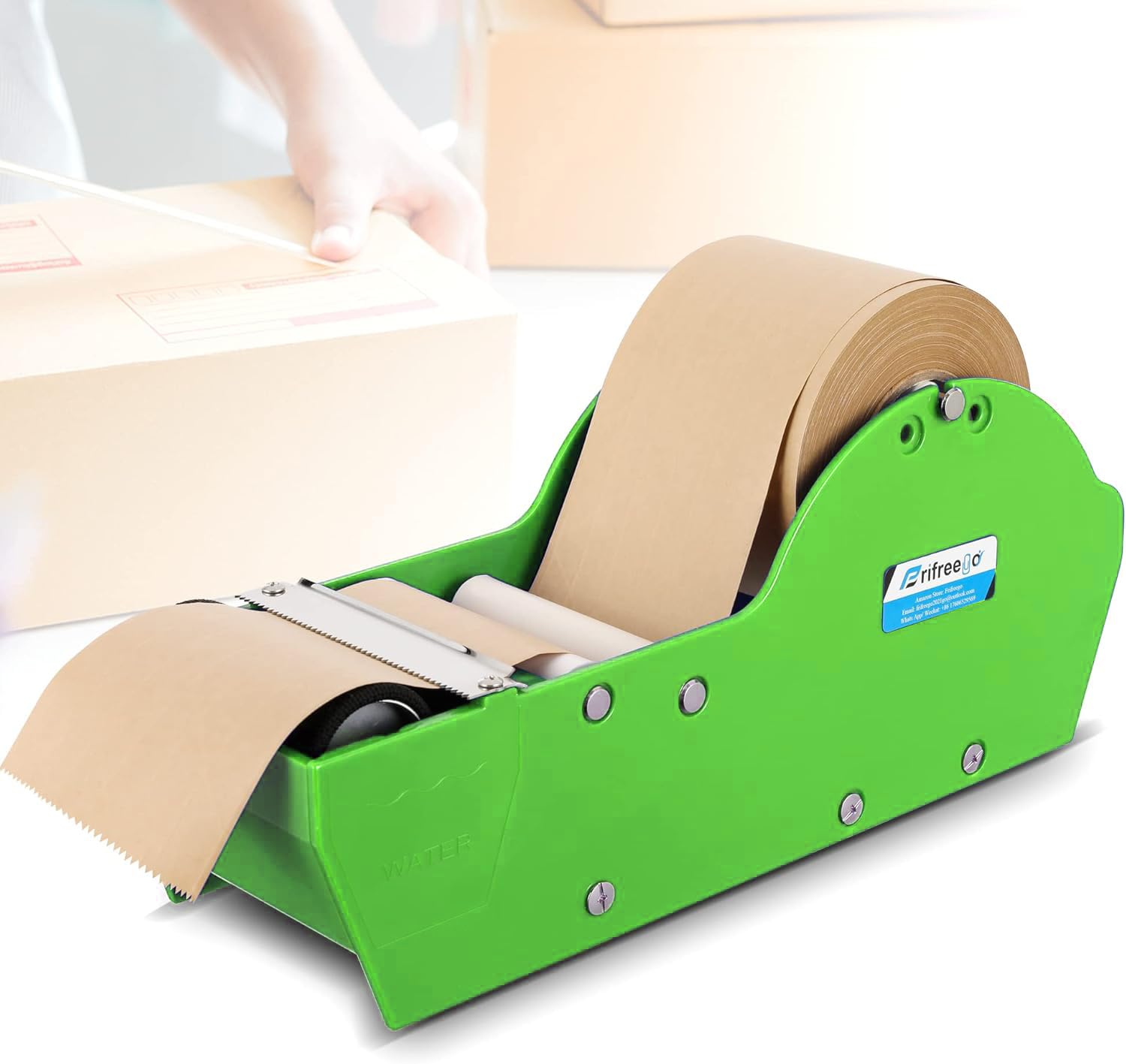Photo 1 of Frifreego Water-Activated Tape Dispenser, Manual Kraft Gum Tape Dispenser, Width Adjustable 1.18-3.15", Light Weight & Portable Packing Tape Dispenser Set, Green