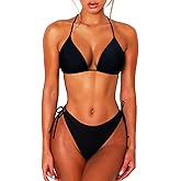 OZICERD 2 Piece Bikini Sets for Women Halter Triangle Bikini Tops Brazilian String Swimsuit Full Coverage Bottom Bathing Suit