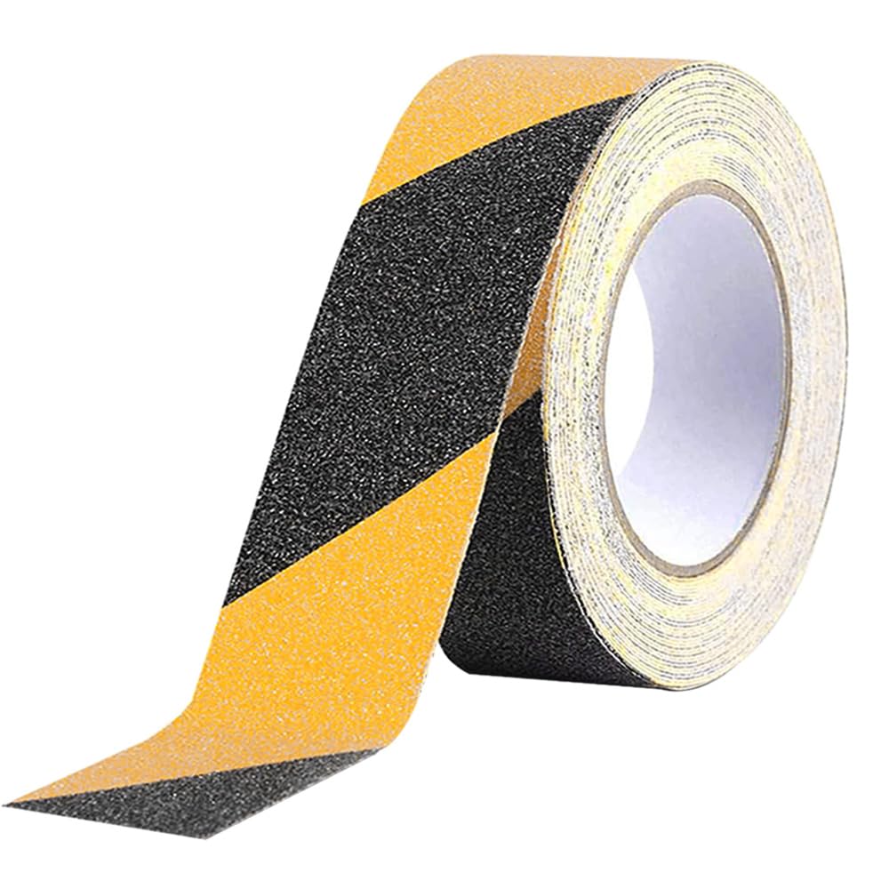 QitinDasen 10 M X 5 cm Black-Yellow Anti-Slip Tape, Self-Adhesive Non-Slip Safety Tape, for Indoor & Outdoor (1 Roll)