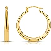Gacimy 14K Gold Plated Hoop Earrings for Women 14K Real Gold Plated, Chunky 14K Gold Plated Hoops with 925 Sterling Silver Post Thick Lightweight Hoops