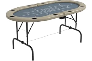 Soozier Poker Table Foldable, 70" Oval 8-Player Blackjack Casino Texas Holdem Poker Game Table with Cup Holders, Blue and Brown