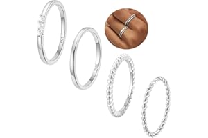 WEDDINEN 4PC Gold Rings for Women, S925 Sterling Silver 14k Gold Filled Plated Stackable Thin Thumb Ring Set Cubic Zirconia Dainty Stack Gold Knuckle Rings Set Size 6-10