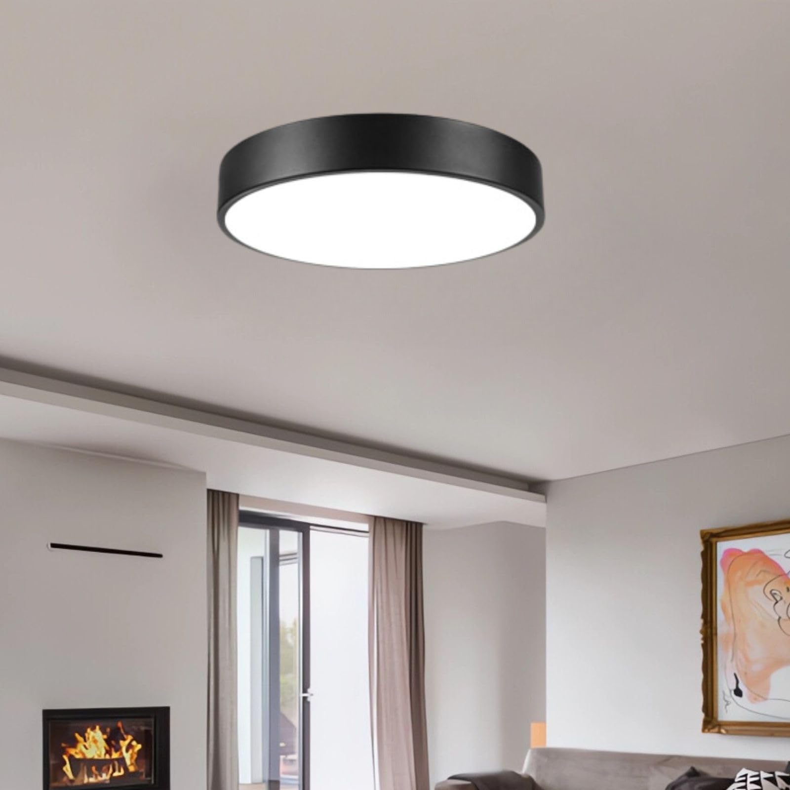 Photo 1 of ENATECLITE Matte Black Flush Mount Ceiling Light, 3000-5000K 13inch Modern Bedroom Lighting Fixtures Ceiling Mount, Dimmable Overhead Led Light Fixture for Hallway Bathroom Stairwell, ETL Listed
