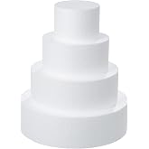 Crafare 4 Tiers Round Foam Cake Dummies Set 4" 6" 8" 10" White Fake Cake Dummy 12 Inch Tall for Christmas Wedding Supplies Baby Shower Birthday Decorating Display