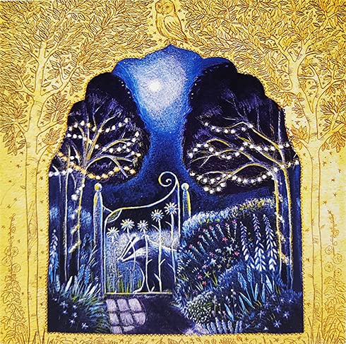 Midsummer Garden by Hannah Willow - UK Made Art Greetings Card - Badger Looking into a Beautiful Garden - Birthday Card