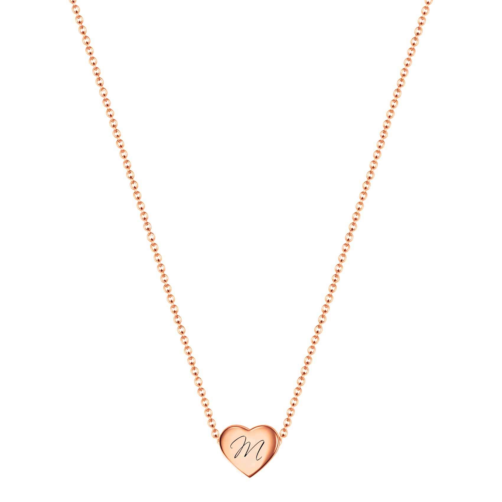 VQYSKO Necklace Ladies Heart Letter Chain-Stainless Steel Name Chains, Exquisitely Small(For Women/Girls/Mom) Birthday Gift, Valentine's Day present (Rose gold-M)