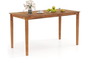 Tangkula Rectangular Outdoor Dining Table, 4-6 People Large Acacia Wood Patio Table with Slatted Tabletop, Indoor Outdoor Farmhouse Bistro Table for Yard, Garden, Poolside, Deck