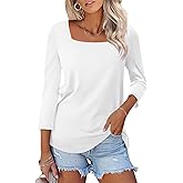 TICTICMISS Womens 3/4 Sleeve Square Neck Tops Casual Summer Tops Trendy Womens T Shirts Ladies Tops