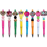 8PC Teacher Beaded Pens Ballpoint Black Pen Set Assorted Cute Stylish Colorful Writing Kit Office Supply Bulk Accessory Pack Gift Bundle Stationery Supplies for Women Teach Love Inspire Appreciation