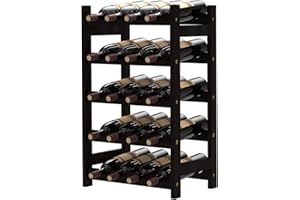 Purbambo Bamboo Wine Rack for 20 Bottles, 5 Tier Freestanding Wine Holder Storage Display Shelf for Kitchen, Bar, Cellar - Dark Brown