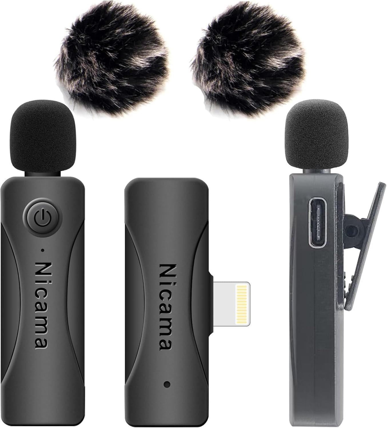 Nicama AS12 Wireless lavalier Microphone with 2 transmitters and 1 Receiver for Phone 6 7 8 9 10 11 12 13 14 iPad Recording, Podcast, Vlog, Live Stream, YouTube Facebook, TikTok (2TX +RX)